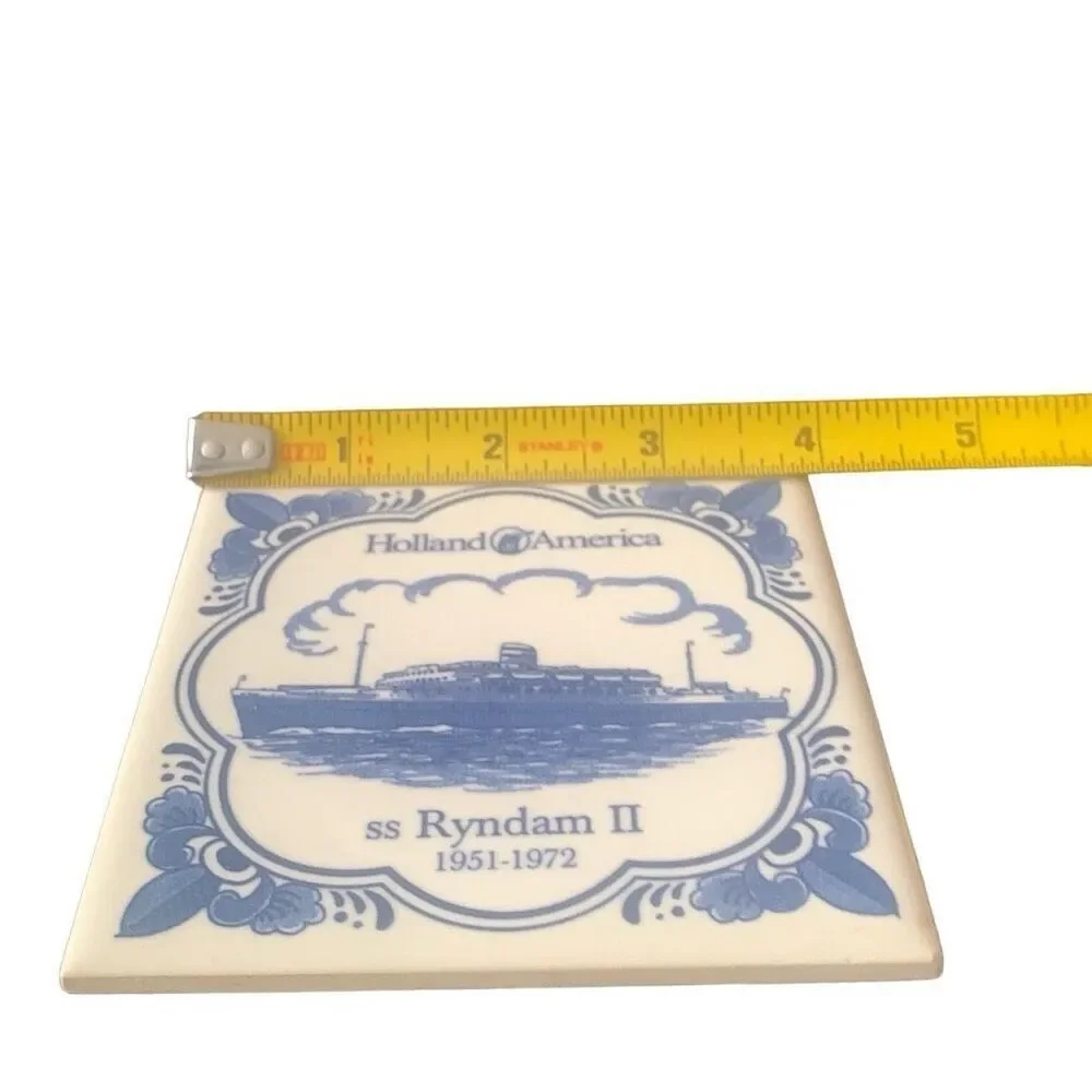 Vintage Holland America Line Delft SS Ryndam Ii 1951-1972 Ceramic Tile Coaster